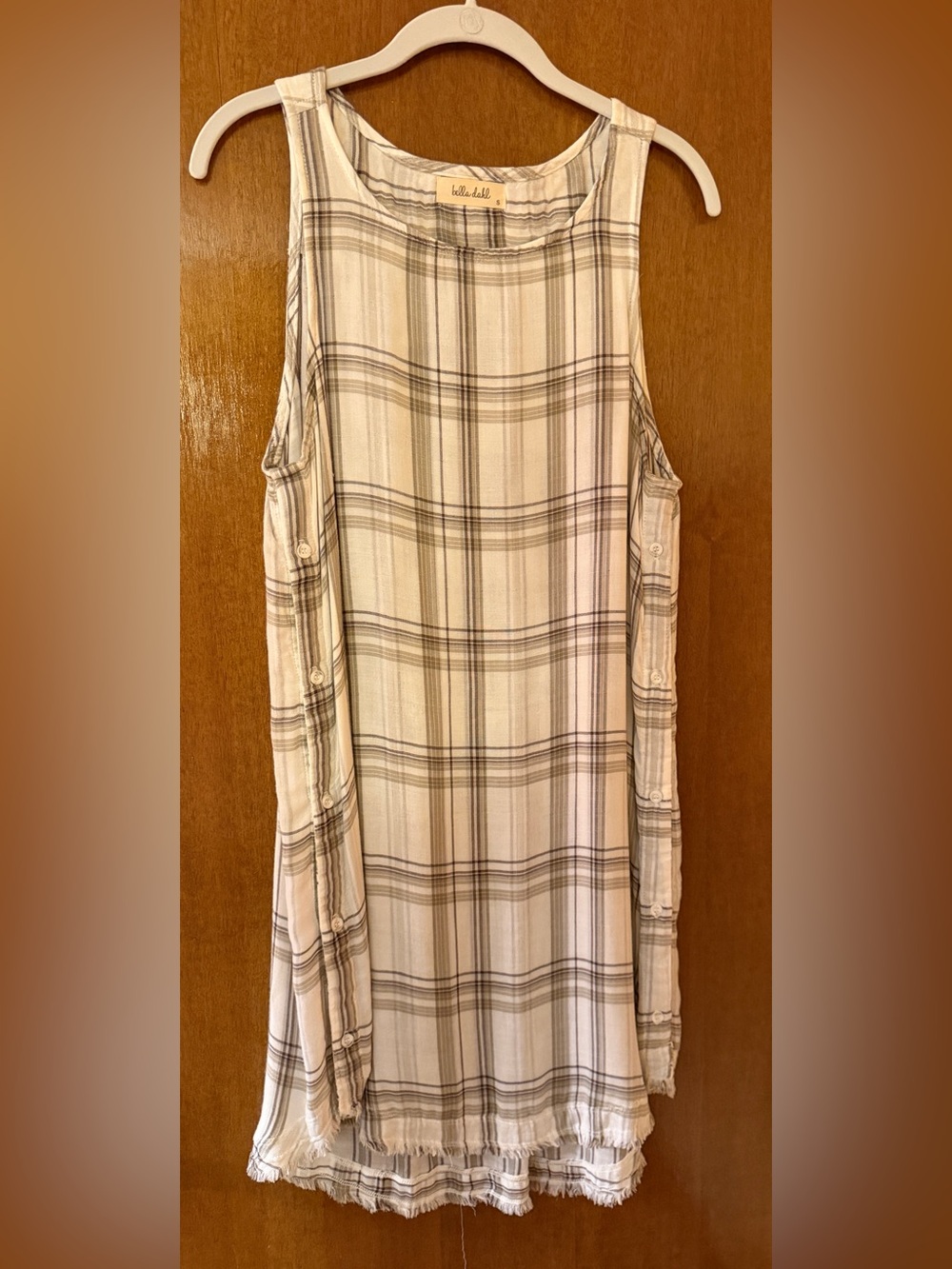 Bella Dahl Plaid Lightweight Dress in Cream and Brown